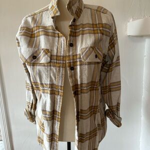 Patagonia Tan and Mustard Plaid Button-Down Shirt